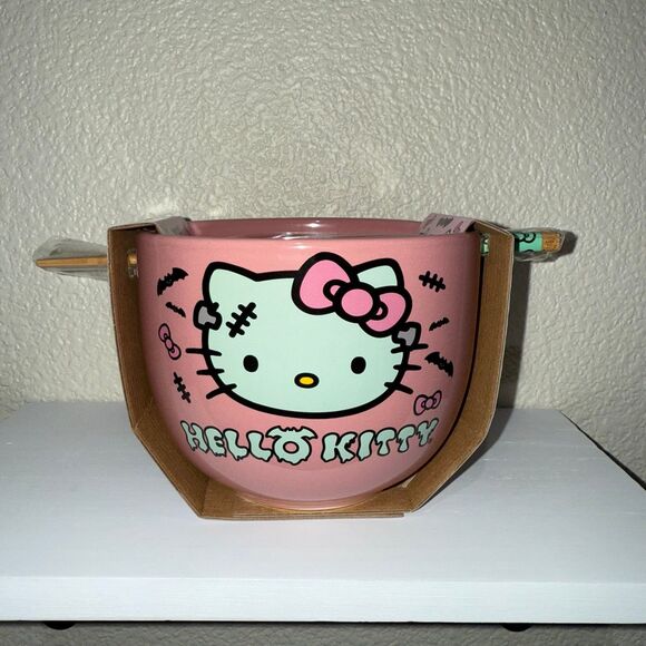 NWT Halloween Hello Kitty Ceramic Bowl With Chopsticks 20oz Noodles - Picture 2 of 5